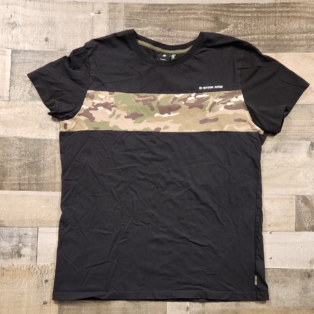 G-Star Black and Green Camouflage Short Sleeve Tee‎